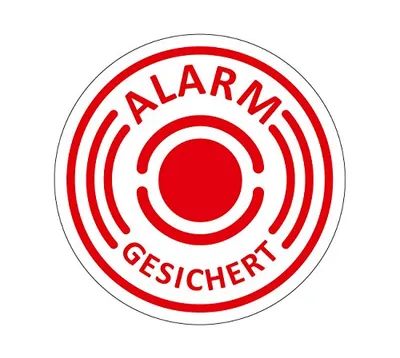 Produktbild von 10er Aufkleber-Set Alarm-gesichert I hin_435 I Ø 4 cm I Achtung Gebäude, Objekt besitzt Alarmanlage I für Fenster-Scheibe, Tür I innenklebend