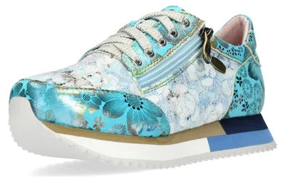 Produktbild von Laura Vita Damen Sneaker Blumenmuster Plateau und Reißverschluss Delphine 06, Größe:39 EU, Farbe:Blau