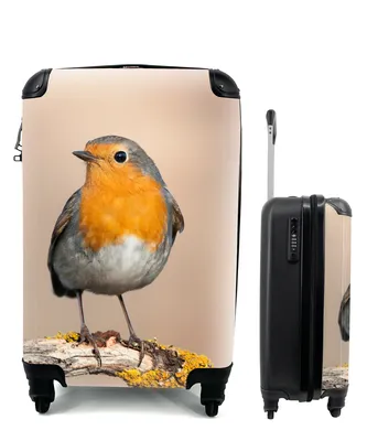Produktbild von MuchoWow® Koffer Handgepäck Trolley Rollkoffer Kleine Reisekoffer mit 4 Rollen - Rotkehlchen - Vogel - Zweig - Tiere - Cabin Size < 55x40x23 cm & 55x40x20 cm - Fotokoffer - Kabinenkoffer - Boardgepäck - Reise-Box - Reisekoffer - Reisegepäck - Koffer mit Bild - Trolley für Kinder