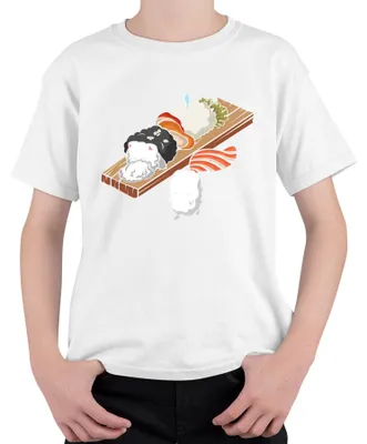 Produktbild von Kawaii Sushi Niedlich Onigiri Nigiri Katze Cartoon Japan Anime Kinder T-Shirt, Weiß, 104
