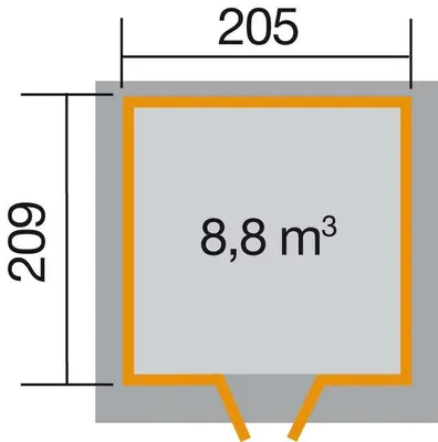 Produktbild von WEKA 227.2121.10400 Gartenhaus/Blockbohlenhaus Vinea mit Doppeltür ; Größe: 1 ; Farbgebung: Naturbelassen ; Wandstärke: 21 mm ; Maße (LxBxH): 209 cm x 205 cm x 217 cm ; Seitenwandhöhe: 207 cm