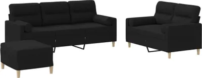 Produktbild von vidaXL 3-tlg. Sofagarnitur mit Kissen Schwarz Stoff