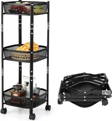 Image de Chariot métallique à 3 étages, chariot multifonctionnel pour la cuisine, la salle de bains et le salon, 38 x 38 x 87 cm