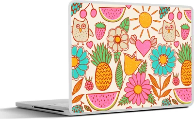 Produktbild von MuchoWow® Laptop Aufkleber Sticker Cover Eule - Regenbogen - Blumen - Kinder - Muster 32.5x23.5 cm - Sticker für Laptop - Selbstklebend