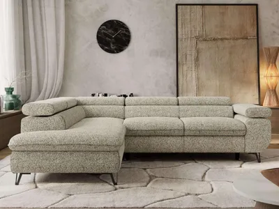 Produktbild von Couch mit Schlaffunktion L-form Ecksofa Wohnzimmersofa mit Einstellbare Kopfstützen - PABLO L - Struktur - Beige - Links