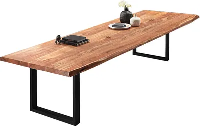 Produktbild von Esstisch Baumkante massiv Akazie natur 320 x 120 schwarz VALIN