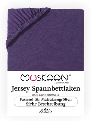 Produktbild von Müskaan Jersey Spannbettlaken 180x200 - 200x200 cm aubergine bis 22cm Matratzenhöhe Gummizug Bettlaken 100% Baumwolle