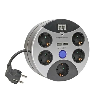 Produktbild von Kopp 228920016, 1,4 m, Drinnen, Typ F, Schwarz, Silber, 5 AC-Ausgänge, 3500 W