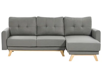 Zdjęcie produktu dla BELIANI Sofa narożna lewostronna szara tapicerowana rozkładana z funkcją spania kanapa do salonu z poduchami