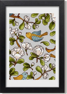 Produktbild von Bild 20x30 MDF-Rahmen, Wandkunst Vögel und Blumen
