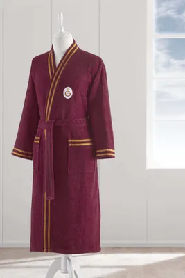 Produktbild von TAÇ Galatasaray SK Bademantel mit Schalkragen für Herren & Damen – Größe L – Morgenmantel aus 100% Baumwolle – Mit Edler GS-Stickerei – Rot Gelb