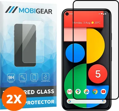 Produktbild von Mobigear Premium 4.99 Google Pixel 5 Panzerglas Gehärtetes Glas Displayschutz - Hüllenfreundlich - Schwarz (2er Pack)