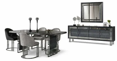 Image de Ensemble élégant pour salle à manger : table avec 4 chaises et buffet moderne