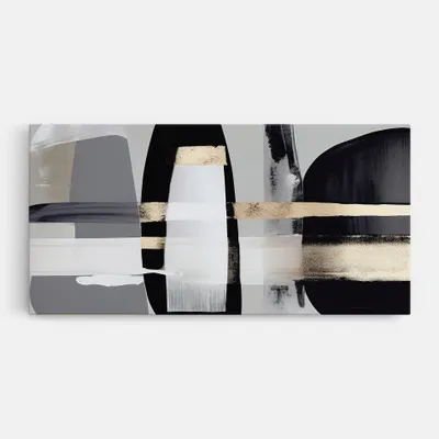 Produktbild von ARTHUB® Leinwandbild 60x120 cm, Abstract Gold Painting With Black | Wohnzimmerdekoration, Hängende Bilder, Wanddekoration, Heimdekoration, Abstrakte, Abstrakt mit Linien