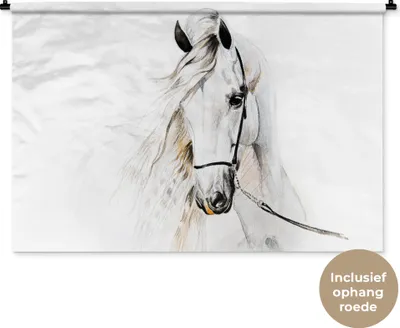 Produktbild von MuchoWow® Wandteppich Wandbehang Pferd - Aquarell - Tiere - Weiß 120x80 cm Tapisserie Dekoration Wandtuch - Wanddekorationen - Wandtücher