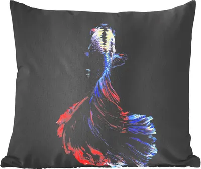 Produktbild von MuchoWow® Zierkissen Sofakissen Wohnzimmer Dekokissen 40x40 cm Fisch - Schwanz - Schwarz - Foto Kissen - Schlafzimmer Dekoration