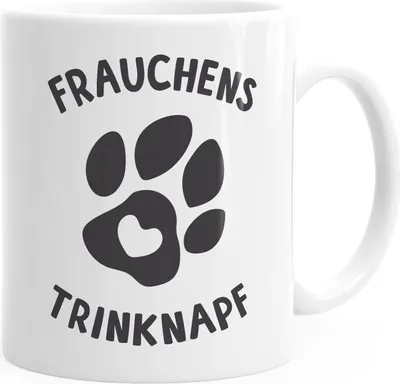 Produktbild von Kaffee-Tasse Spruch Frauchens Trinknapf Hundepfote-Motiv Becher Bürotasse Tasse Hundeliebhaber MoonWorks® weiß unisize