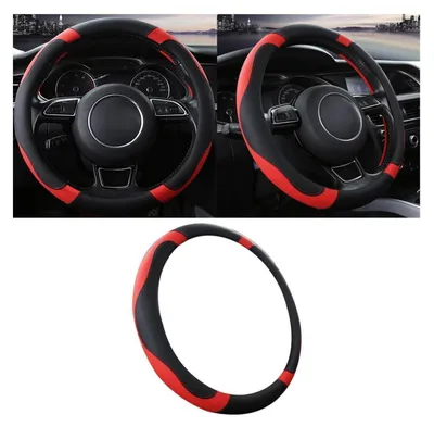 Obrázok produktu pre Poťah na volant do auta, mikrovlákno, koženka, čierna/červená, tvar O, 37,5 cm