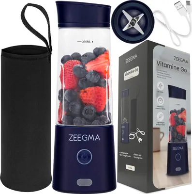 Produktbild von Tragbarer Mixer für Cocktails und Smoothies Zeegma VITAMINE GO 300W mit 6 Klingen, 2 Geschwindigkeiten 5000 maH, 25 Anwendungen pro Ladung - Blau