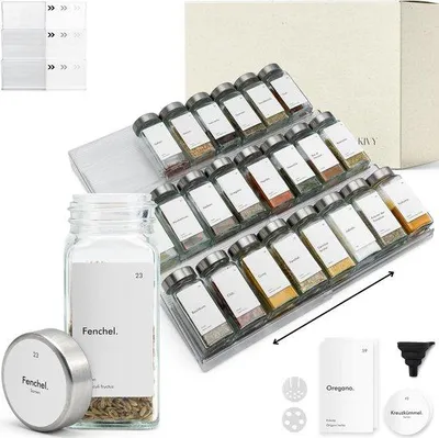 Immagine prodotto di Scaffale per erbe aromatiche con vetro, larghezza regolabile, 24 vasetti, organizer