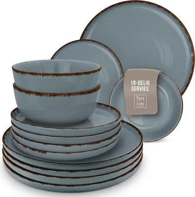 Image de Service de vaisselle en faïence 18 pièces - Assiettes et bols - Salle à manger