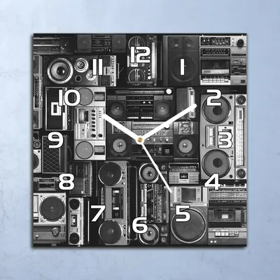 Produktbild von Deko Glasuhr Wanduhr 30x30 Kassettenrecorder Quarz Küchenuhr Bürouhr