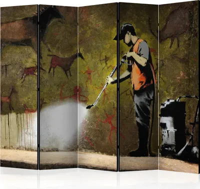 Produktbild von 5-teiliger Einseitiger Vlies Paravent - Banksy - Cave Painting II 225x172 cm Street art h-A-0041-z-c