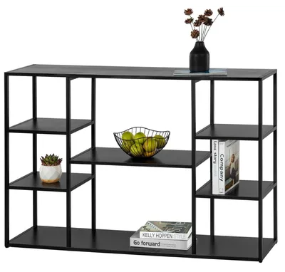 Obrázok produktu pre Konzolový stôl, 120 cm, čierna farba. Regál, 120 x 30 x 80 cm, 4-poschodový