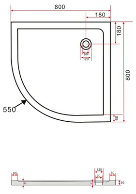 Produktbild von 50 mm Duschtasse 80 x 80 cm Viertelkreis (schwarz)