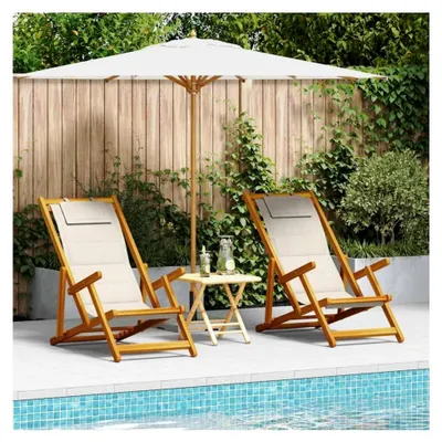 Produktbild von Klappbares Strandstuhl-Set für zwei Personen, Hellgraue Akazie für Gärten, Terrassen und Strände