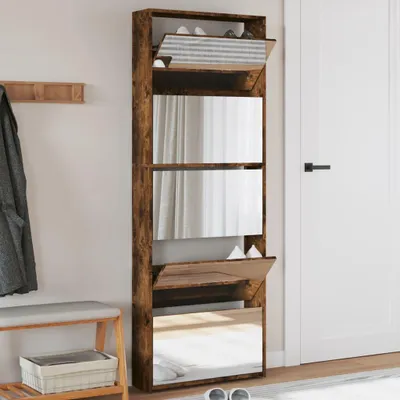 Obrázok produktu pre vidaXL Skriňa na topánky so zrkadlom 5 priehradiek údený dub 63x17x169,5 cm