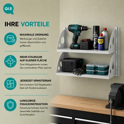 Imagen del producto de QLS Juego de estanterías Regal, con 2 estantes de 60x25 cm, para garaje y taller, modelo 11504, Imagen generada por IA
