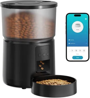 Produktbild von Automatische Katzenfutterspender, 5 G/2.4 G Wi-Fi-Spender, Katzenfutterspender, Remote App, 10 Mahlzeiten pro Tag, Zwei-Fütterung, 3 l, weiß