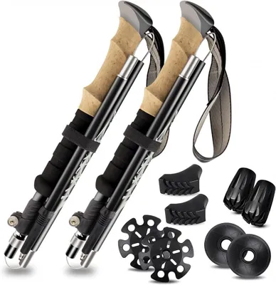 Image de Bâtons de marche nordique - 2 pièces - 110–130 cm - Bâtons de randonnée télescopiques réglables - avec système anti-choc et sacoche - pour la randonnée et le trekking