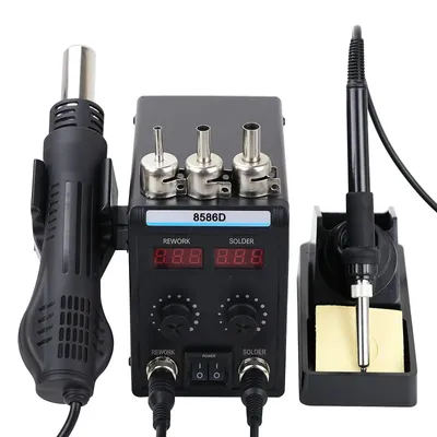 Produktbild von 2-in-1-Lötstation - 8586D-A - Heißluftpistole - Lötkolben - Digitales LCD-Display - 220 V - SMD-Reparatur
