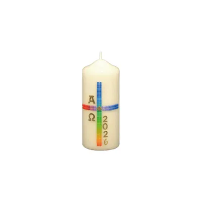 Produktbild von Osterkerze Regenbogenkreuz, A und O, Jahreszahl 120 x Ø 50 mm