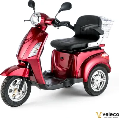 Image de VELECO ZT15 Elektromobilobil - 3-Rad Mobilitätsroller - Elektromagnetische Bremse - Montet und Fahrbereit - Seniorenmobil - Alarm - 800W (Rot)