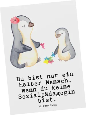 Produktbild von Mr. & Mrs. Panda Postkarte Sozialpädagogin Herz - Weiß - Geschenk, Ansichtskarte, Postkarten, einzelkarte, bildkarte, Ansichtskarten