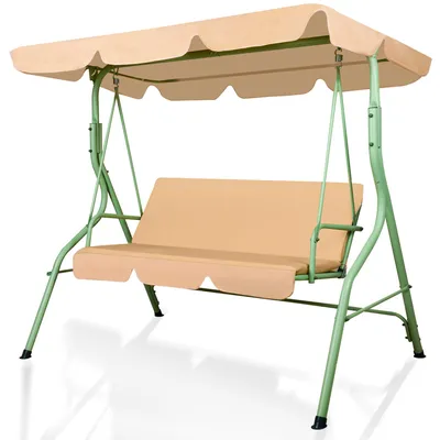 Produktbild von Hulaop - 3-Sitzer Gartenschaukel mit gepolstertem Kissen und Sonnendach aus Stahl und Polyester Beige