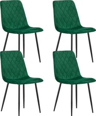 Image de Chaise de salle à manger Chaise de salon avec assise en velours avec pieds métalliques noirs, salon, bureau, chambre à coucher salle à manger vert set de 4 pièces