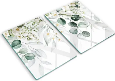 Produktbild von Abdeckung Glas - Küchenabdeckung - 2x40x52 cm - Abdeckplatte -Aquarellpflanzen