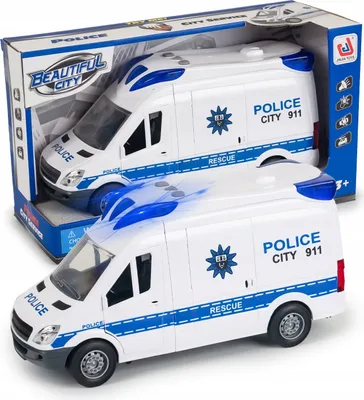 Produktbild von Polizeiauto Transporter Spielzeug 1:14 mit Reibungsantrieb, Sound und Licht - Großes Spielzeugauto für Kinder