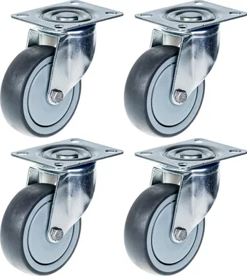 Produktbild von 80mm 3" Rolle grau gummibereift drehbar stark 320kg Kapazität, 4er Set