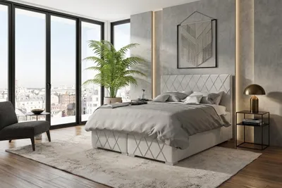 Produktbild von Boxspringbett GENESIS 140 x 200 cm Amor Velvet 18 Hellgrau Bett mit zwei Bettkästen und Matratze,Komplett-Set mit Topper, Doppelbett, Polsterbett, KI-generiertes Bild