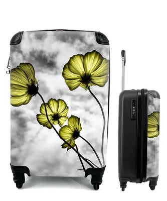 Produktbild von MuchoWow® Koffer Handgepäck Trolley Rollkoffer Kleine Reisekoffer mit 4 Rollen - Blumen - Schwarz - Weiß - Gelb - Cabin Size < 55x40x23 cm & 55x40x20 cm - Fotokoffer - Kabinenkoffer - Boardgepäck - Reise-Box - Reisekoffer - Reisegepäck - Koffer mit Bild - Trolley für Kinder