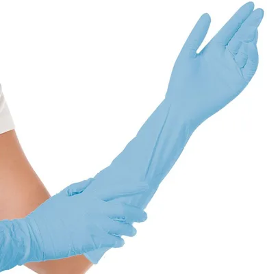 Obrázok produktu pre Hygostar 270031 Nitrilhandschuhe Extra Safe Superlong blau Gr. 10/XL puderfrei Länge 40 cm