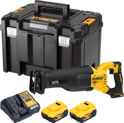 Zdjęcie produktu dla Akumulatorowa pilarka szablasta DeWalt DCS 386 P2T 18 V bezszczotkowa + 2x akumulator 5,0 Ah + ładowarka + TSTAK