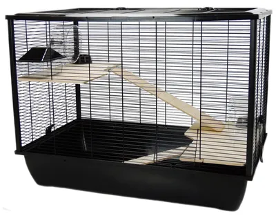 Produktbild von Hamsterkäfig Nagerkäfig Rattenkäfig - 78 x 48 x 58 cm - 2 Etagen - Schwarz - Für Ratten, Hamster und Chinchillas