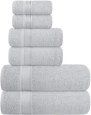 Produktbild von Unyqoos® 6-teiliges Baumwoll-Handtuch-Set – 100% Baumwolle, hellgrau | 2x70x140 cm, 2x40x60 cm, 2x30x30 cm