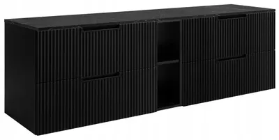 Image de RODAN | Meuble sous vasque 140 cm - Noir - Niche noire - Suspendu - Soft-Close - Plan effet marbre noir